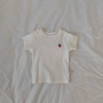 半袖Tシャツ いちご刺繍半袖カットソーTシャツ【mh0010411】