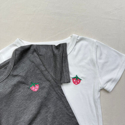 半袖Tシャツ いちご刺繍半袖Tシャツ【mh0010416】