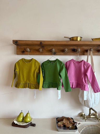 長袖Tシャツ 裾フリル長袖Tシャツカットソー【mh0010576】