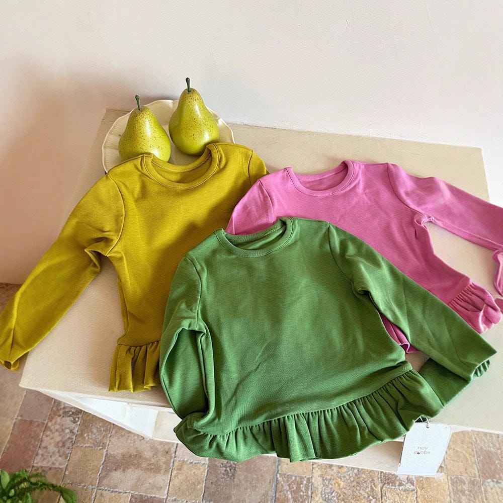 長袖Tシャツ 裾フリル長袖Tシャツカットソー【mh0010576】