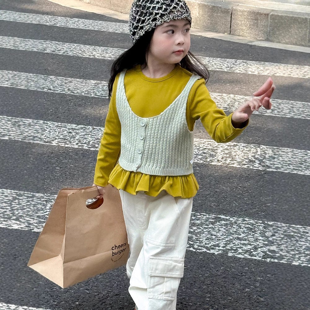 長袖Tシャツ 裾フリル長袖Tシャツカットソー【mh0010576】