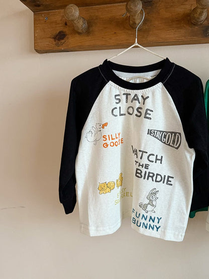 長袖Tシャツ プリント長袖ラグランパッチワークTシャツ【mh0010581】