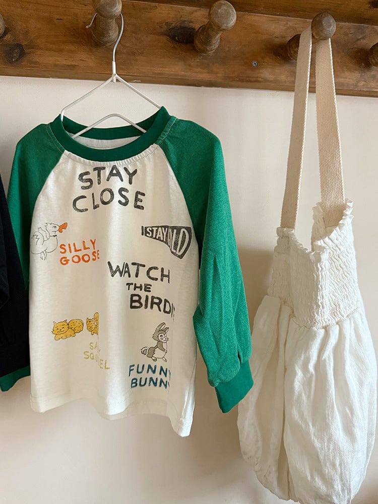 長袖Tシャツ プリント長袖ラグランパッチワークTシャツ【mh0010581】