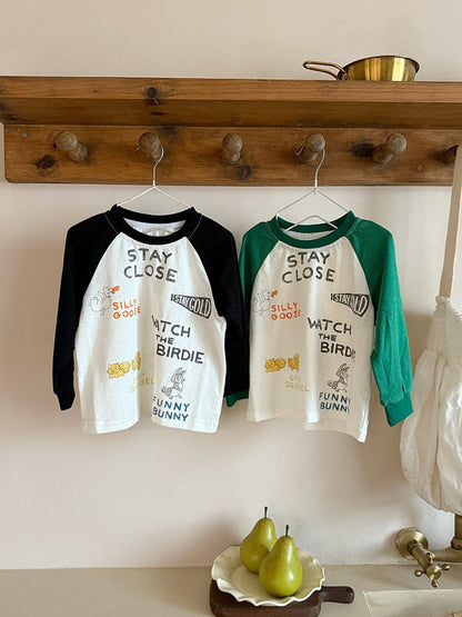 長袖Tシャツ プリント長袖ラグランパッチワークTシャツ【mh0010581】