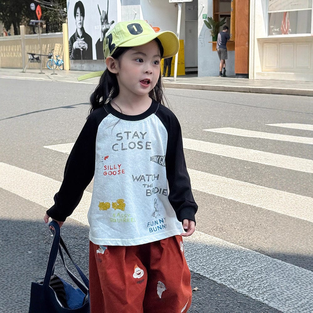 長袖Tシャツ プリント長袖ラグランパッチワークTシャツ【mh0010581】