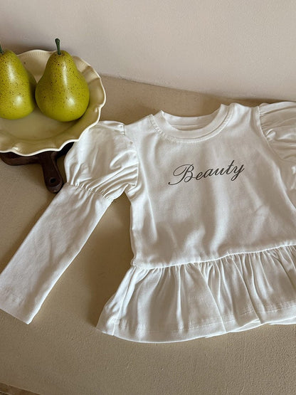 長袖Tシャツ レターロゴ無地/ドット長袖パフスリーブTシャツ【mh0010586】