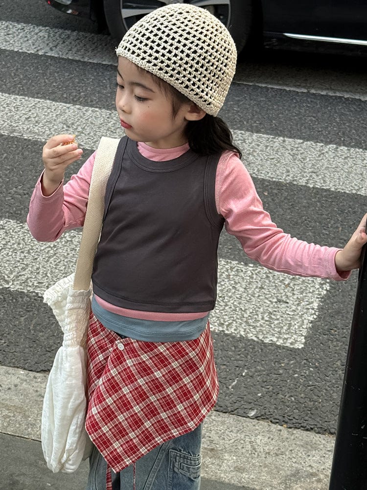 長袖Tシャツ フェイクスリーピースコントラストカラー長袖Tシャツ【mh0010589】