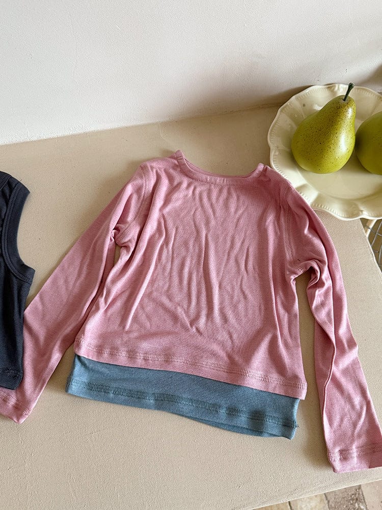 長袖Tシャツ フェイクスリーピースコントラストカラー長袖Tシャツ【mh0010589】