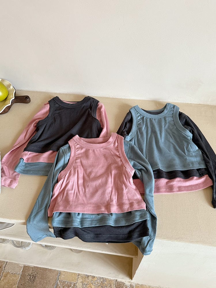 長袖Tシャツ フェイクスリーピースコントラストカラー長袖Tシャツ【mh0010589】