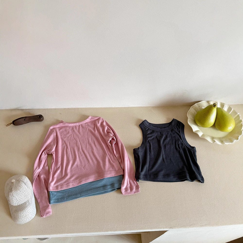 長袖Tシャツ フェイクスリーピースコントラストカラー長袖Tシャツ【mh0010589】