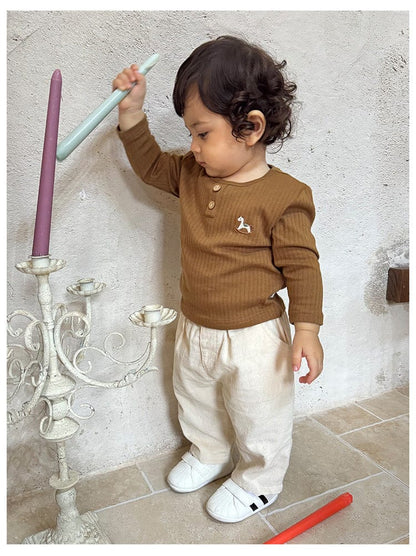 長袖Tシャツ 木馬ワンポイント刺繍長袖Tシャツ【mh0010738】