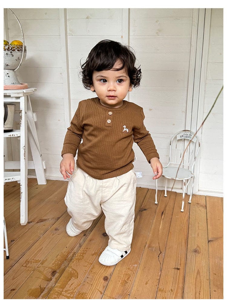 長袖Tシャツ 木馬ワンポイント刺繍長袖Tシャツ【mh0010738】