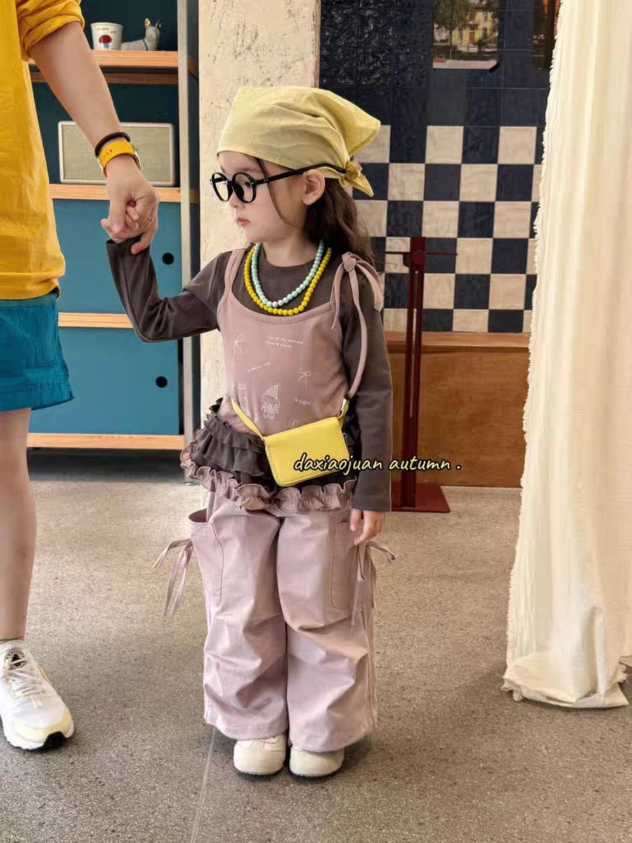 長袖Tシャツ フェイクレイヤードフリルキャミソールドッキング長袖Tシャツ【mh0011024】