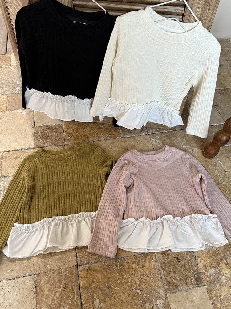 長袖Tシャツ ペプラムフリル長袖Tシャツカットソー【mh0011038】