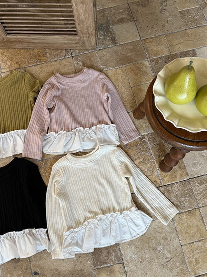 長袖Tシャツ ペプラムフリル長袖Tシャツカットソー【mh0011038】