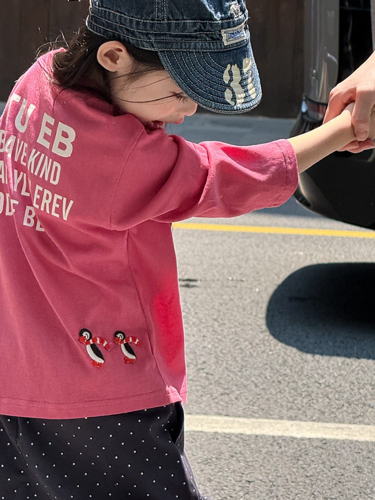 長袖Tシャツ ペンギン柄プリントTシャツ ロゴ入り長袖トップス【mh0011055】