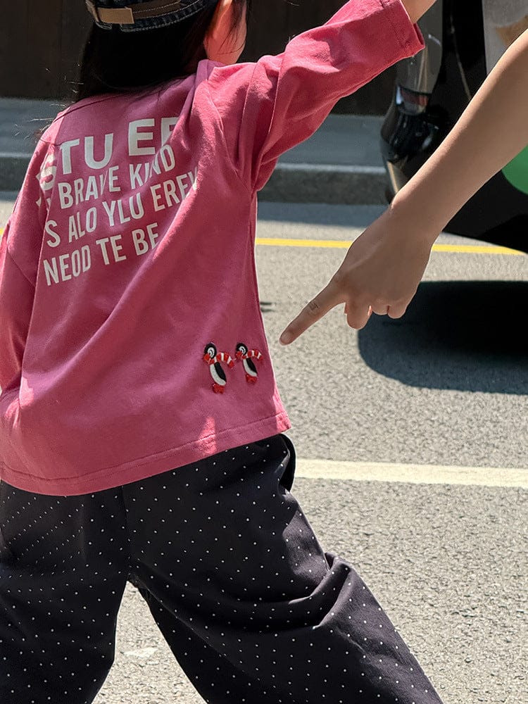 長袖Tシャツ ペンギン柄プリントTシャツ ロゴ入り長袖トップス【mh0011055】