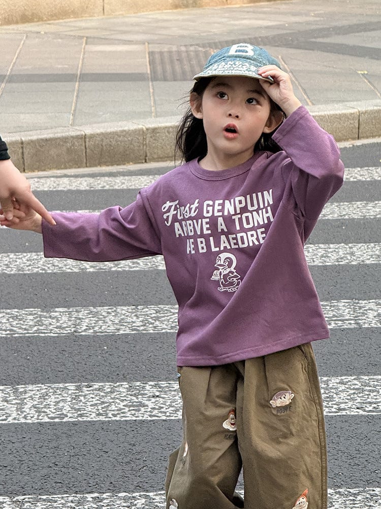 長袖Tシャツ ペンギン柄プリントTシャツ ロゴ入り長袖トップス【mh0011055】