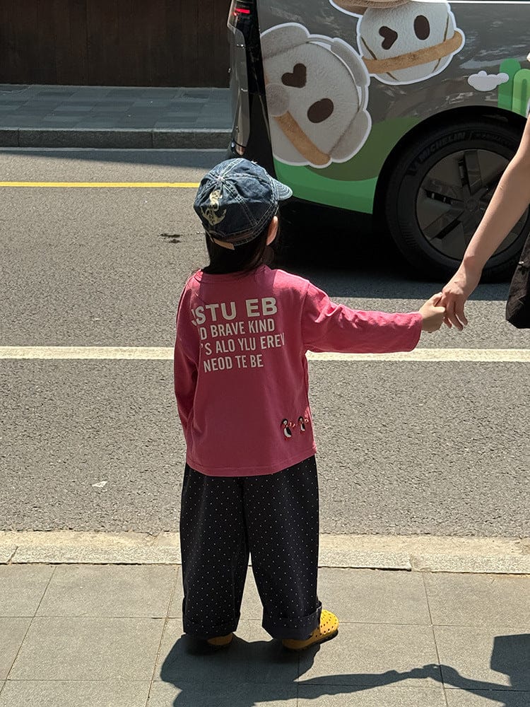 長袖Tシャツ ペンギン柄プリントTシャツ ロゴ入り長袖トップス【mh0011055】