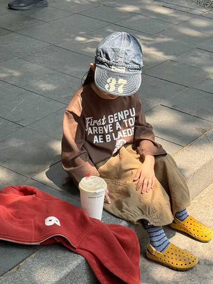 長袖Tシャツ ペンギン柄プリントTシャツ ロゴ入り長袖トップス【mh0011055】