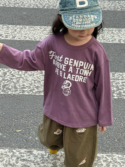 長袖Tシャツ ペンギン柄プリントTシャツ ロゴ入り長袖トップス【mh0011055】