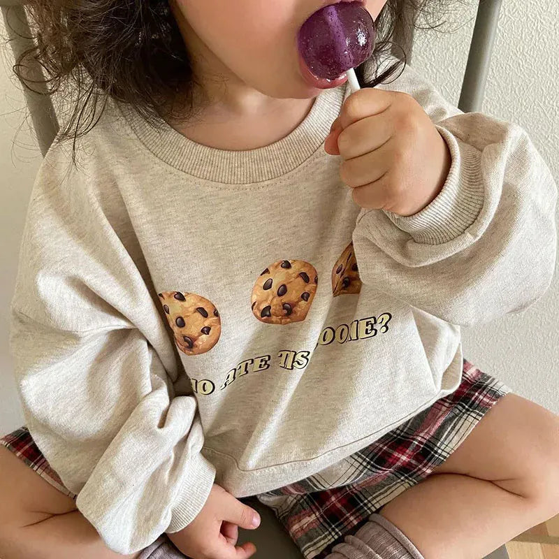 長袖Tシャツ キッズ長袖Tシャツ クッキープリント ロンT ルーズシルエット
