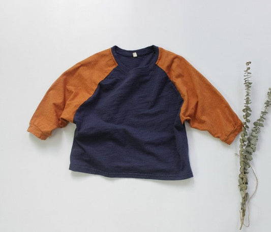 長袖Tシャツ キッズ パッチワーク ラグランスリーブ 長袖 Tシャツ バイカラー ロンT