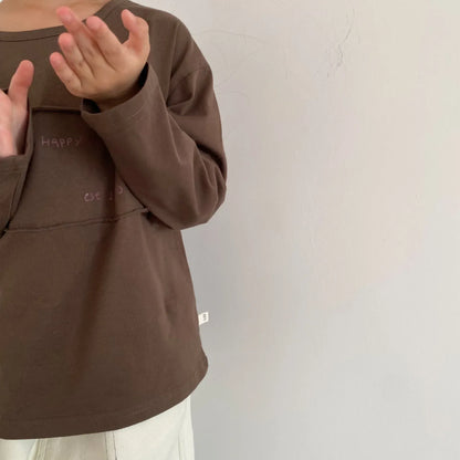 長袖Tシャツ キッズトップス 長袖Tシャツ ロンT レターロゴプリントパッチ ベージュ/コーヒー/2カラー