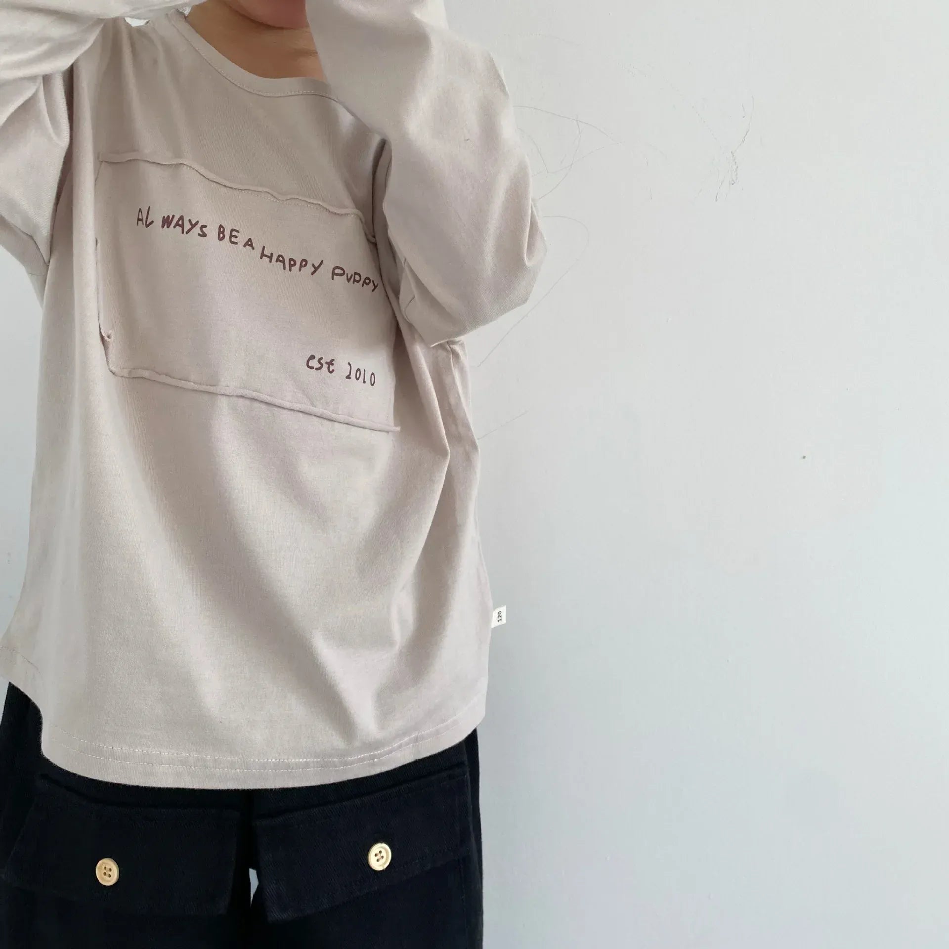 長袖Tシャツ キッズトップス 長袖Tシャツ ロンT レターロゴプリントパッチ ベージュ/コーヒー/2カラー