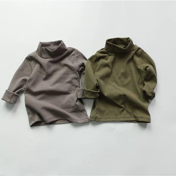 長袖Tシャツ キッズ長袖Tシャツ ボーダー ハイネックTシャツ トップス 4カラー ユニセックス 男の子 女の子 子供服