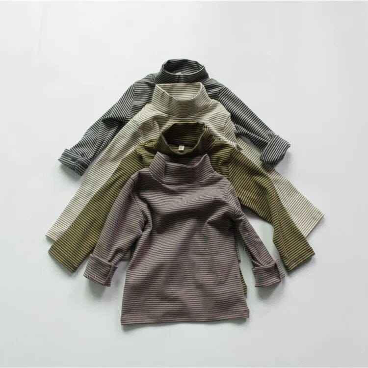 長袖Tシャツ キッズ長袖Tシャツ ボーダー ハイネックTシャツ トップス 4カラー ユニセックス 男の子 女の子 子供服
