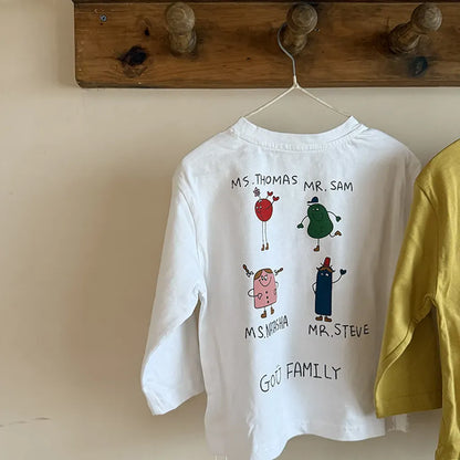 長袖Tシャツ 落書き風キャラクターTシャツ ロゴ入りバックプリント長袖Tシャツ【mh0011065】