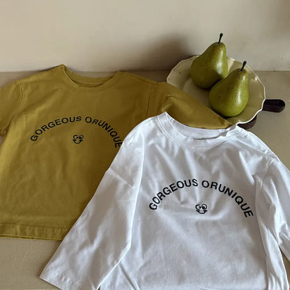 長袖Tシャツ 落書き風キャラクターTシャツ ロゴ入りバックプリント長袖Tシャツ【mh0011065】