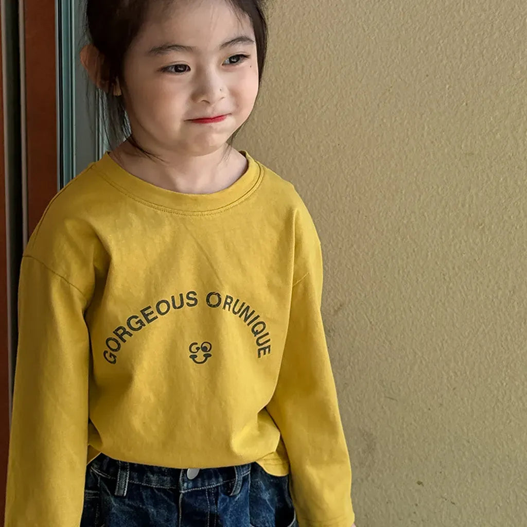 長袖Tシャツ 落書き風キャラクターTシャツ ロゴ入りバックプリント長袖Tシャツ【mh0011065】