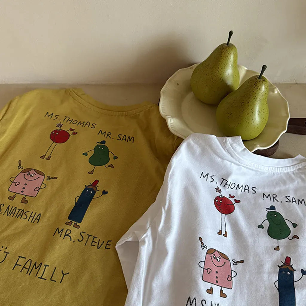 長袖Tシャツ 落書き風キャラクターTシャツ ロゴ入りバックプリント長袖Tシャツ【mh0011065】