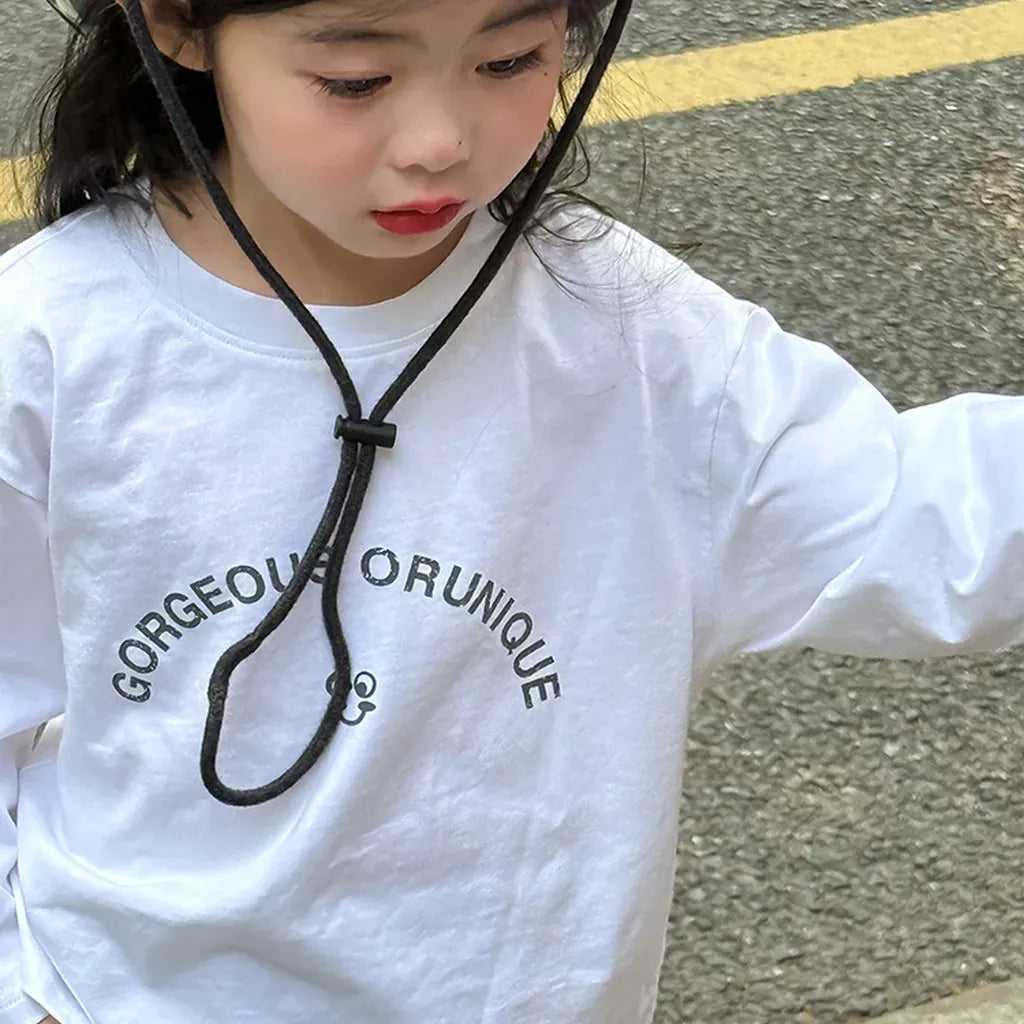 長袖Tシャツ 落書き風キャラクターTシャツ ロゴ入りバックプリント長袖Tシャツ【mh0011065】