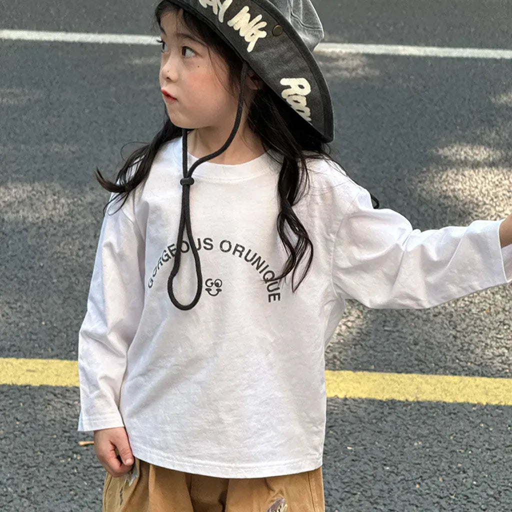 長袖Tシャツ 落書き風キャラクターTシャツ ロゴ入りバックプリント長袖Tシャツ【mh0011065】