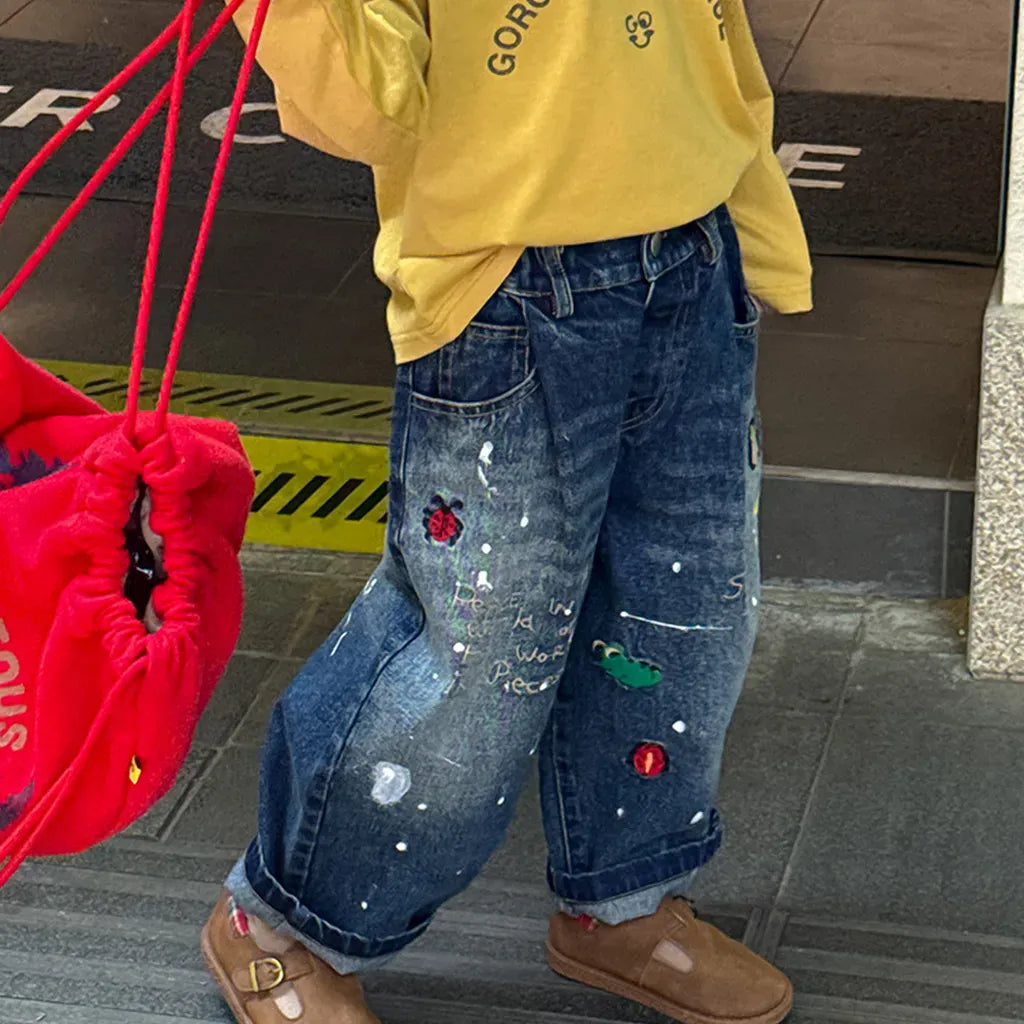 長袖Tシャツ 落書き風キャラクターTシャツ ロゴ入りバックプリント長袖Tシャツ【mh0011065】