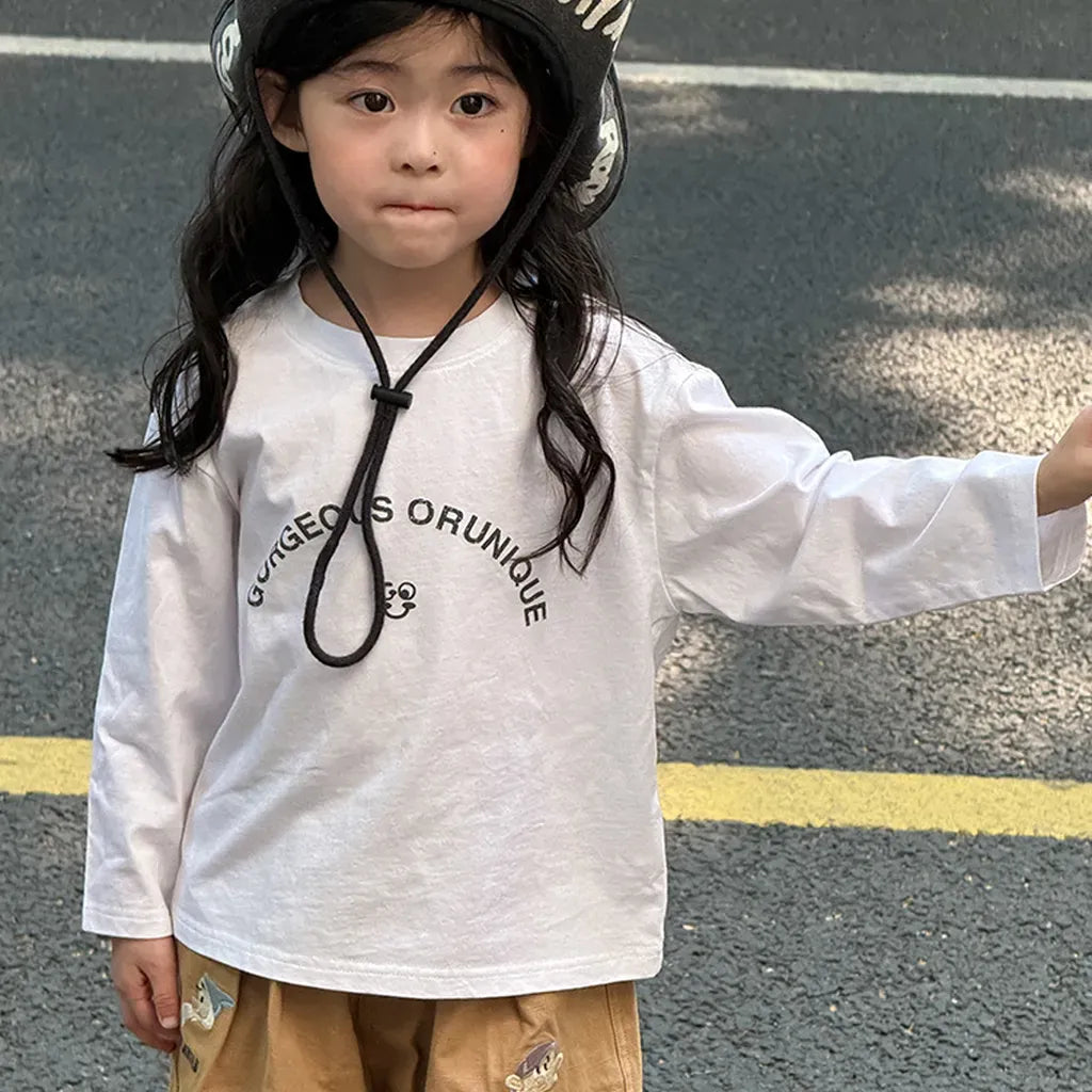 長袖Tシャツ 落書き風キャラクターTシャツ ロゴ入りバックプリント長袖Tシャツ【mh0011065】