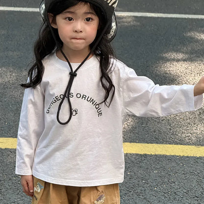 長袖Tシャツ 落書き風キャラクターTシャツ ロゴ入りバックプリント長袖Tシャツ【mh0011065】