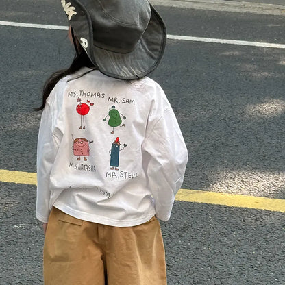 長袖Tシャツ 落書き風キャラクターTシャツ ロゴ入りバックプリント長袖Tシャツ【mh0011065】