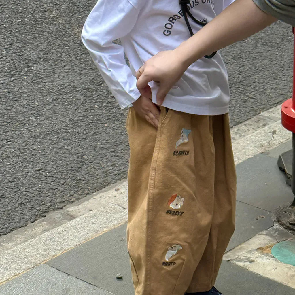 長袖Tシャツ 落書き風キャラクターTシャツ ロゴ入りバックプリント長袖Tシャツ【mh0011065】