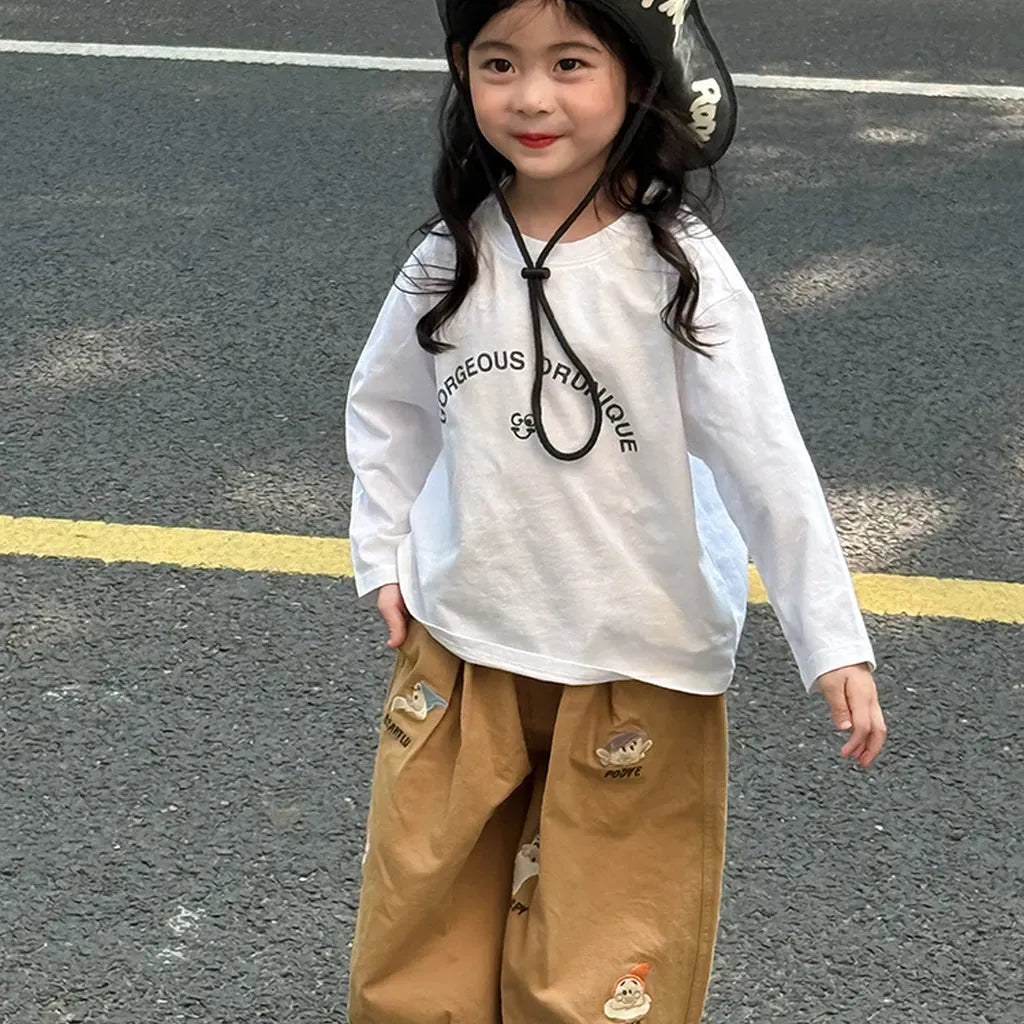 長袖Tシャツ 落書き風キャラクターTシャツ ロゴ入りバックプリント長袖Tシャツ【mh0011065】