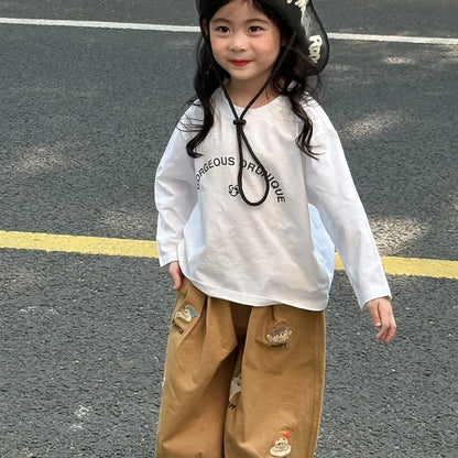 長袖Tシャツ 落書き風キャラクターTシャツ ロゴ入りバックプリント長袖Tシャツ【mh0011065】