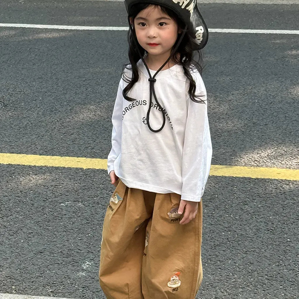 長袖Tシャツ 落書き風キャラクターTシャツ ロゴ入りバックプリント長袖Tシャツ【mh0011065】