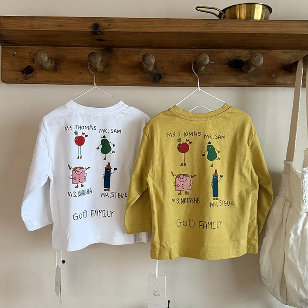 長袖Tシャツ 落書き風キャラクターTシャツ ロゴ入りバックプリント長袖Tシャツ【mh0011065】