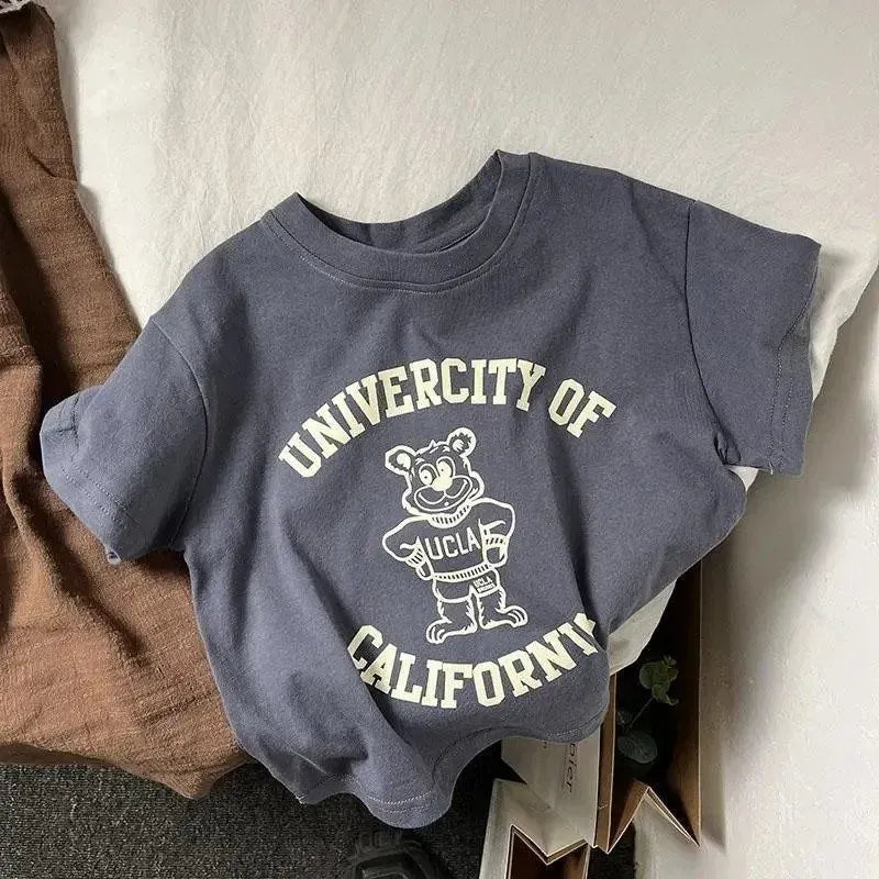 半袖Tシャツ ベビーキッズトップス 半袖Tシャツ UCLAくまベアプリント カレッジTシャツ 2カラー【mh0005781】