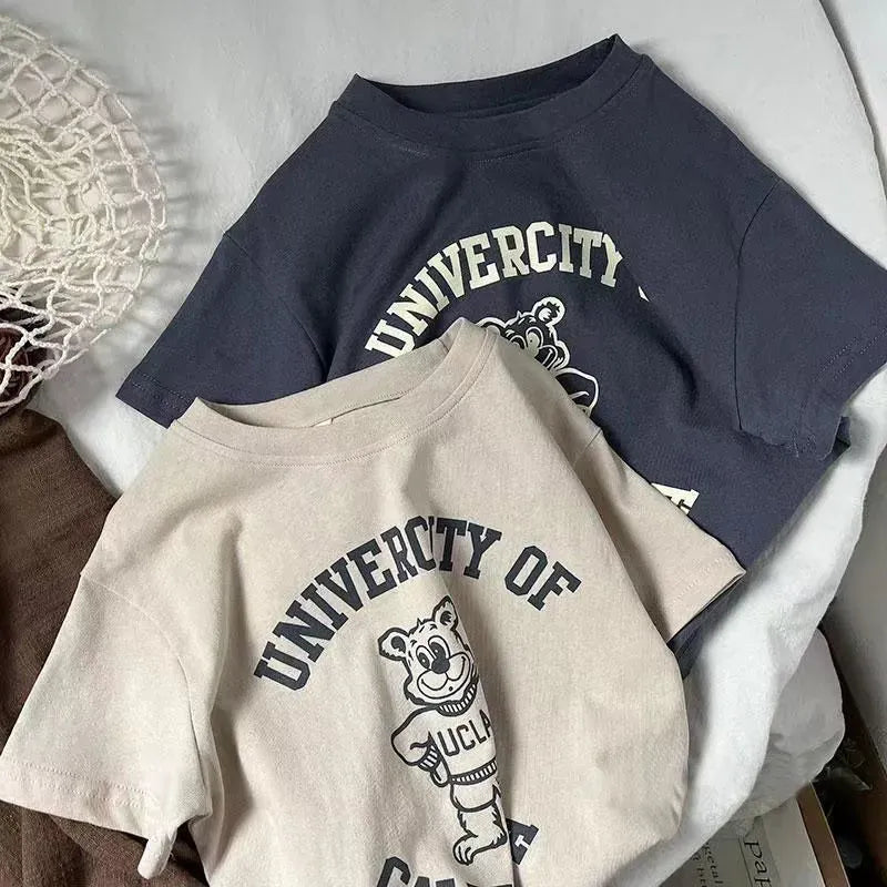 半袖Tシャツ ベビーキッズトップス 半袖Tシャツ UCLAくまベアプリント カレッジTシャツ 2カラー【mh0005781】
