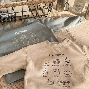 長袖Tシャツ キッズトップス 長袖スウェットシャツ The Butters プリント柄 ブルー/アプリコット/2カラー