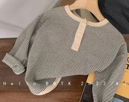長袖Tシャツ White / 12M  80CM キッズトップス ボーダーヘンリーネック長袖Tシャツ【mh0008035】